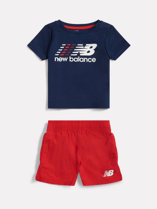 New Balance Blue/Red Contrast Athletic T-Shirt & Shorts Set image 1
