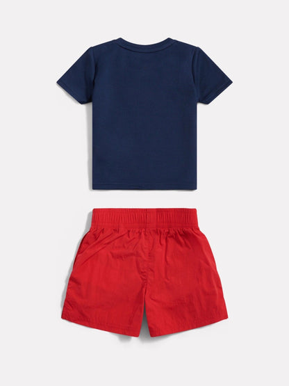 New Balance Blue/Red Contrast Athletic T-Shirt & Shorts Set image 2