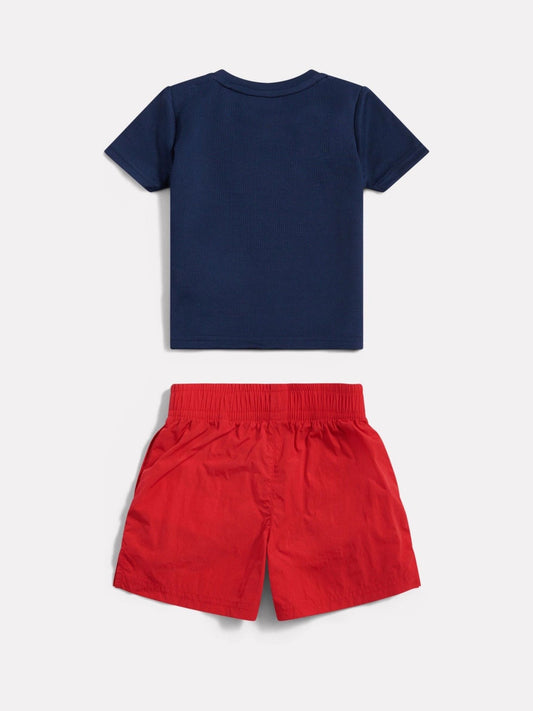 New Balance Blue/Red Contrast Athletic T-Shirt & Shorts Set image 2
