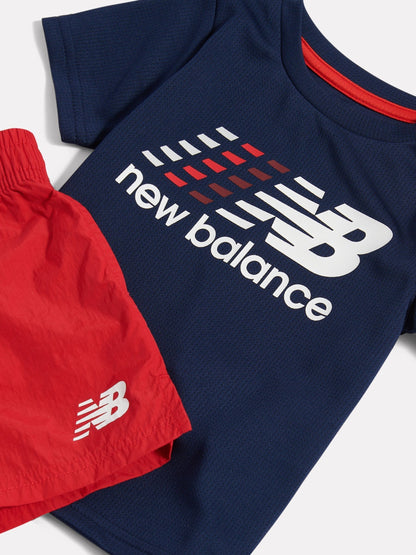 New Balance Blue/Red Contrast Athletic T-Shirt & Shorts Set image 6