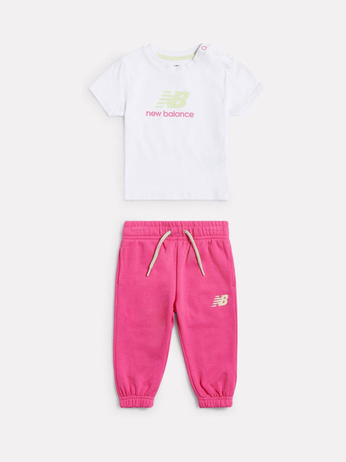 Dsiney Kidz - New Balance White/Pink NB Stacked Logo T-Shirt and FT Joggers Set image 1