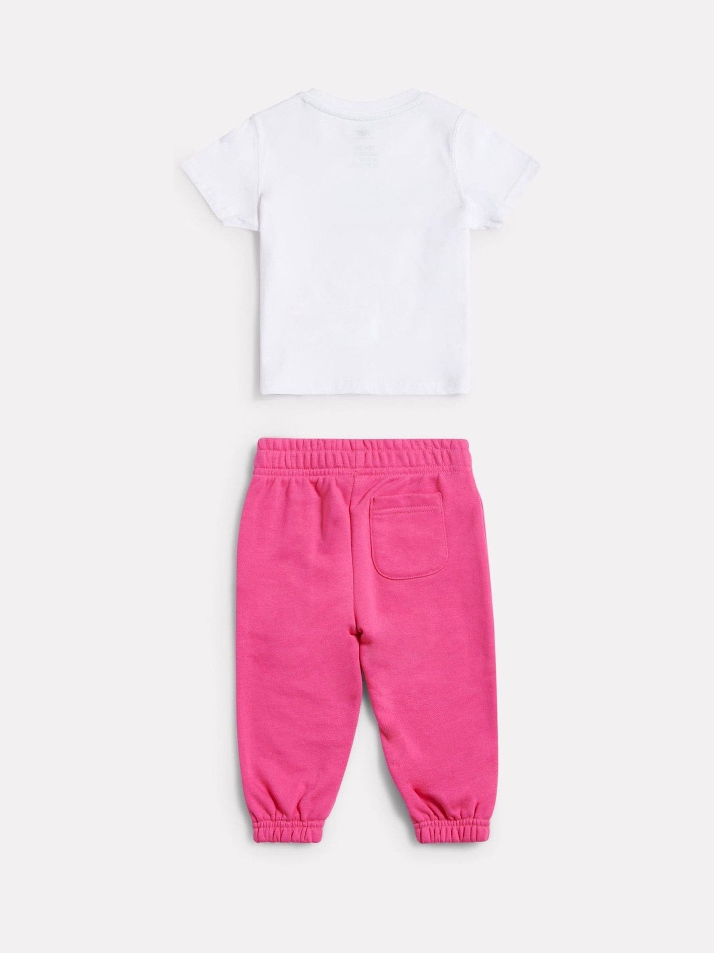 New Balance White/Pink NB Stacked Logo T-Shirt and FT Joggers Set image 2
