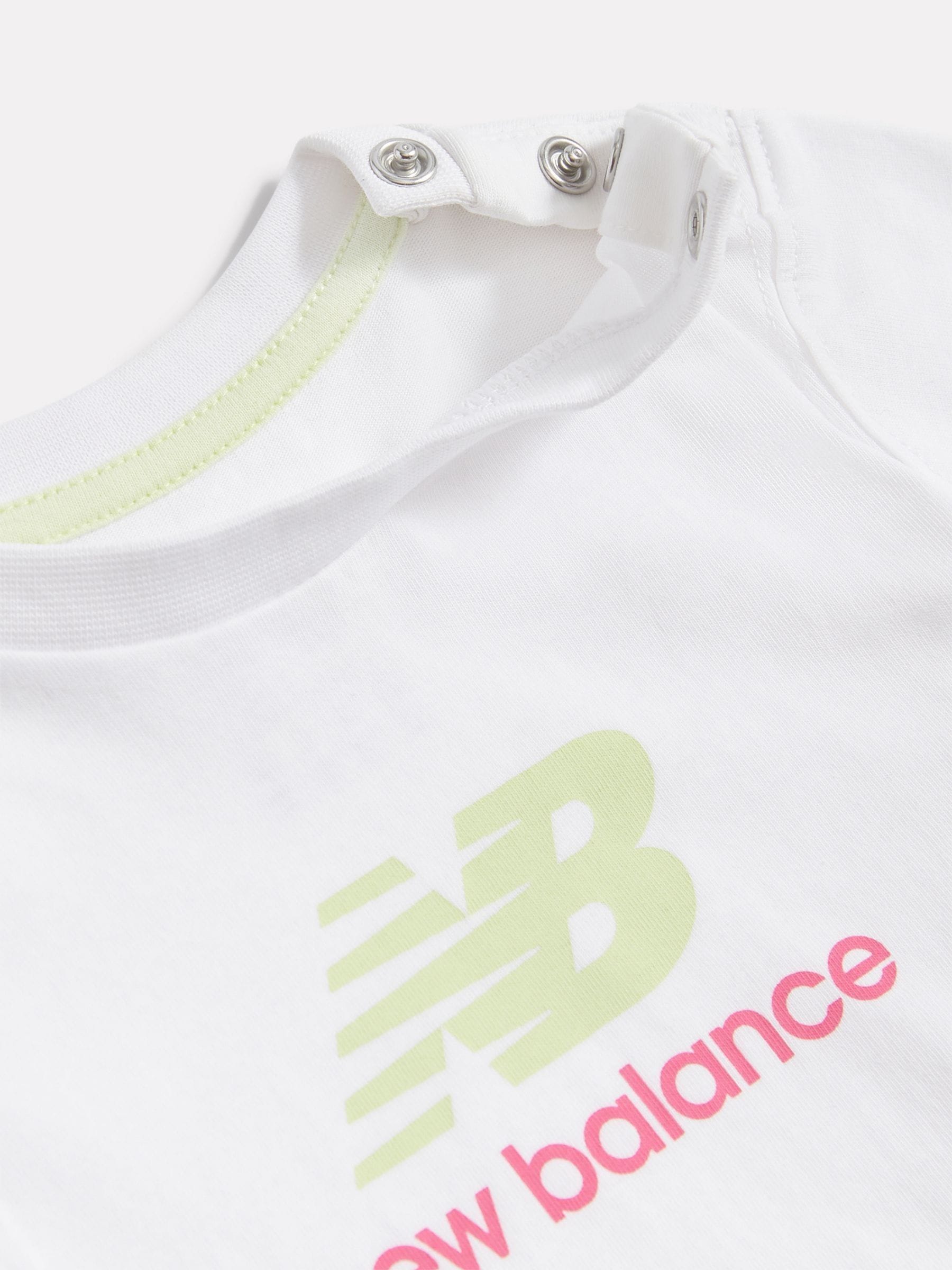 New Balance White/Pink NB Stacked Logo T-Shirt and FT Joggers Set image 3