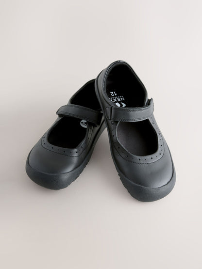 Black Leather Standard Fit (F) Barefoot Mary Jane School Shoes image 1