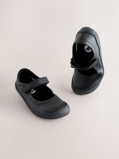 Black Leather Standard Fit (F) Barefoot Mary Jane School Shoes image 2