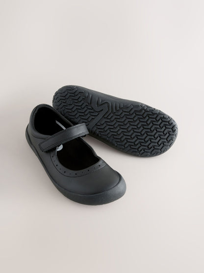Black Leather Standard Fit (F) Barefoot Mary Jane School Shoes image 3