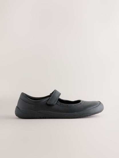 Black Leather Standard Fit (F) Barefoot Mary Jane School Shoes image 4