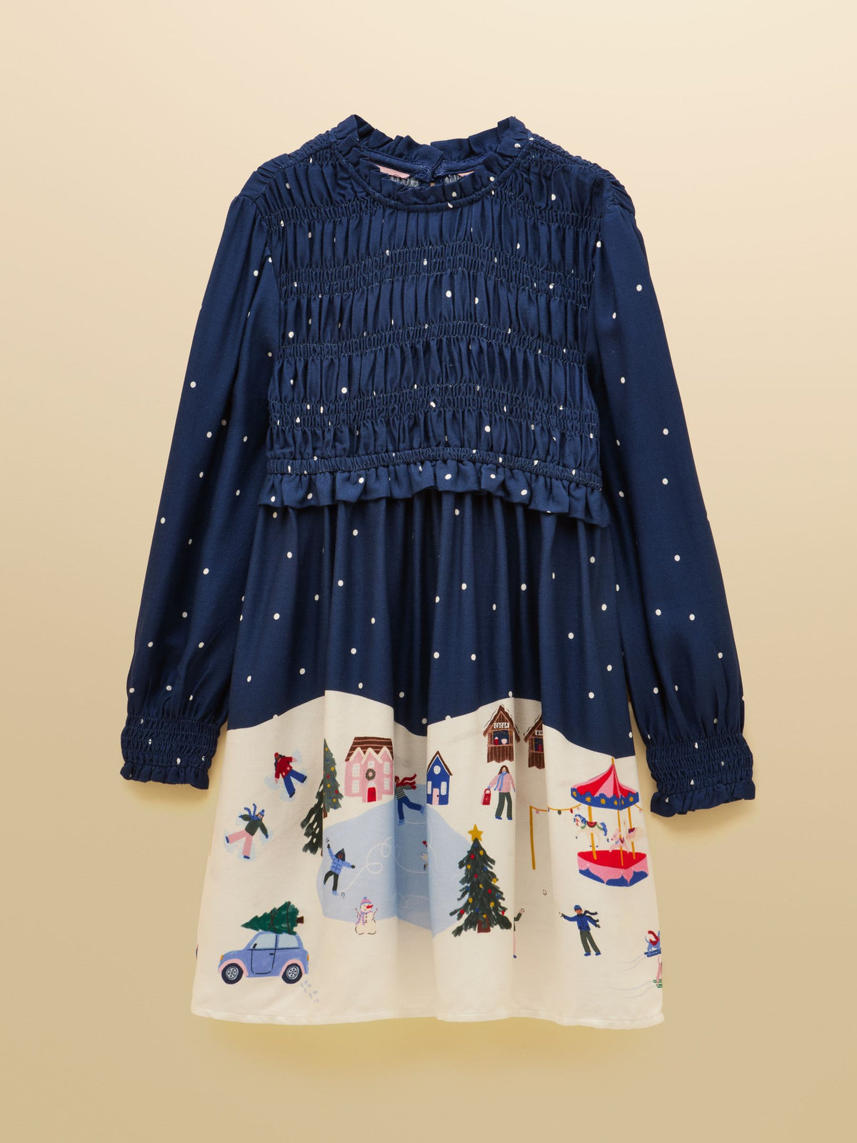 Dsiney Kidz - Joules Girls' Ellington Navy Blue Long Sleeve Shirred Dress image 1