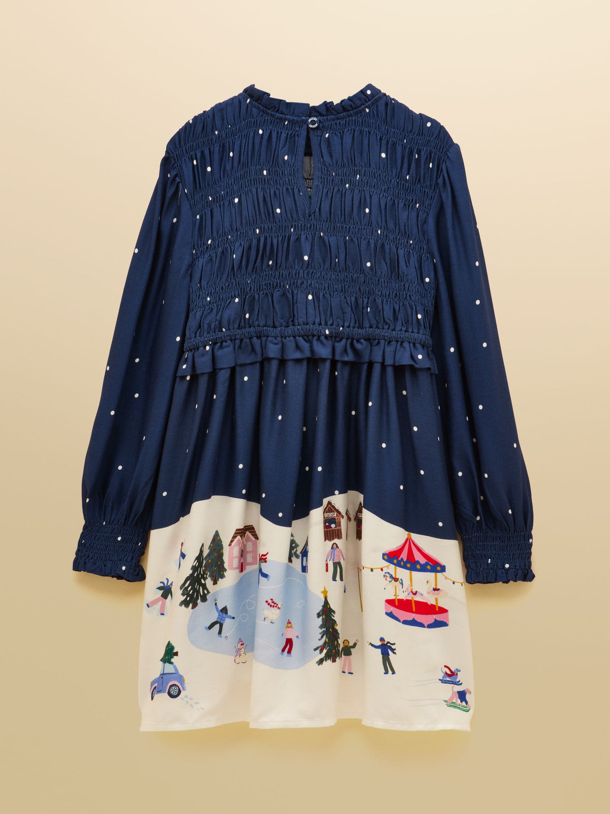 Dsiney Kidz - Joules Girls' Ellington Navy Blue Long Sleeve Shirred Dress image 2
