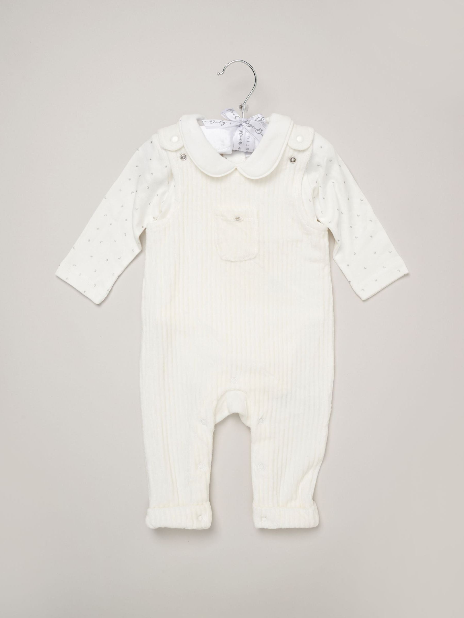 Rock-A-Bye Baby Boutique White Baby Velour Dungarees And Bodysuit Set image 1
