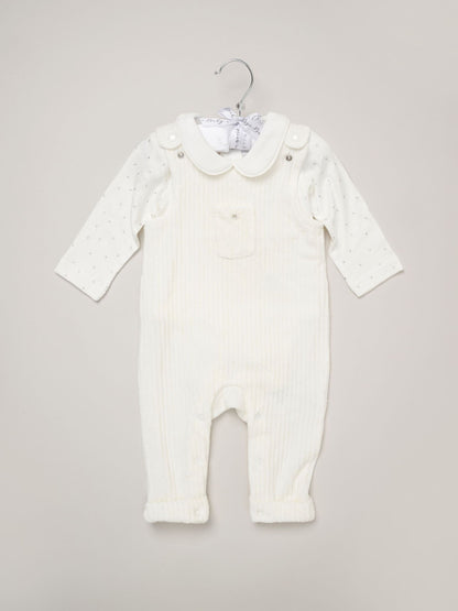 Rock-A-Bye Baby Boutique White Baby Velour Dungarees And Bodysuit Set image 1