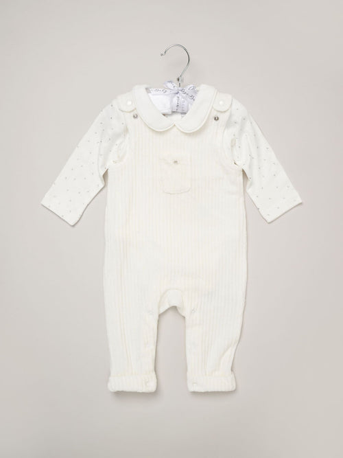 Rock-A-Bye Baby Boutique White Baby Velour Dungarees And Bodysuit Set image 1