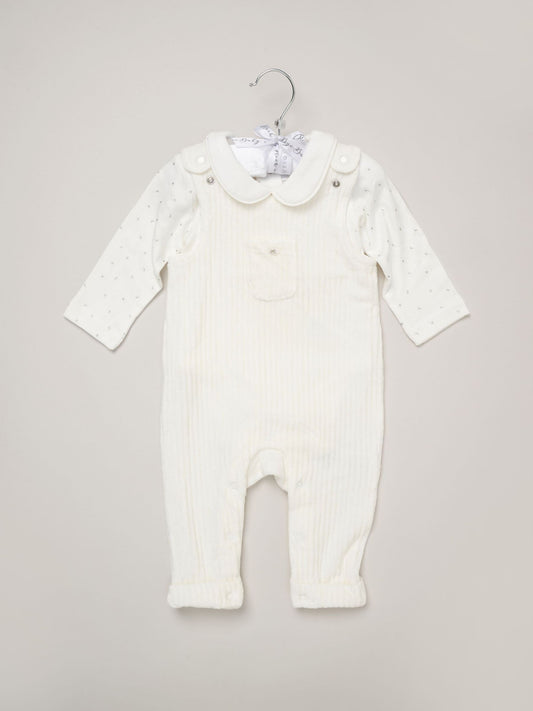 Rock-A-Bye Baby Boutique White Baby Velour Dungarees And Bodysuit Set image 1