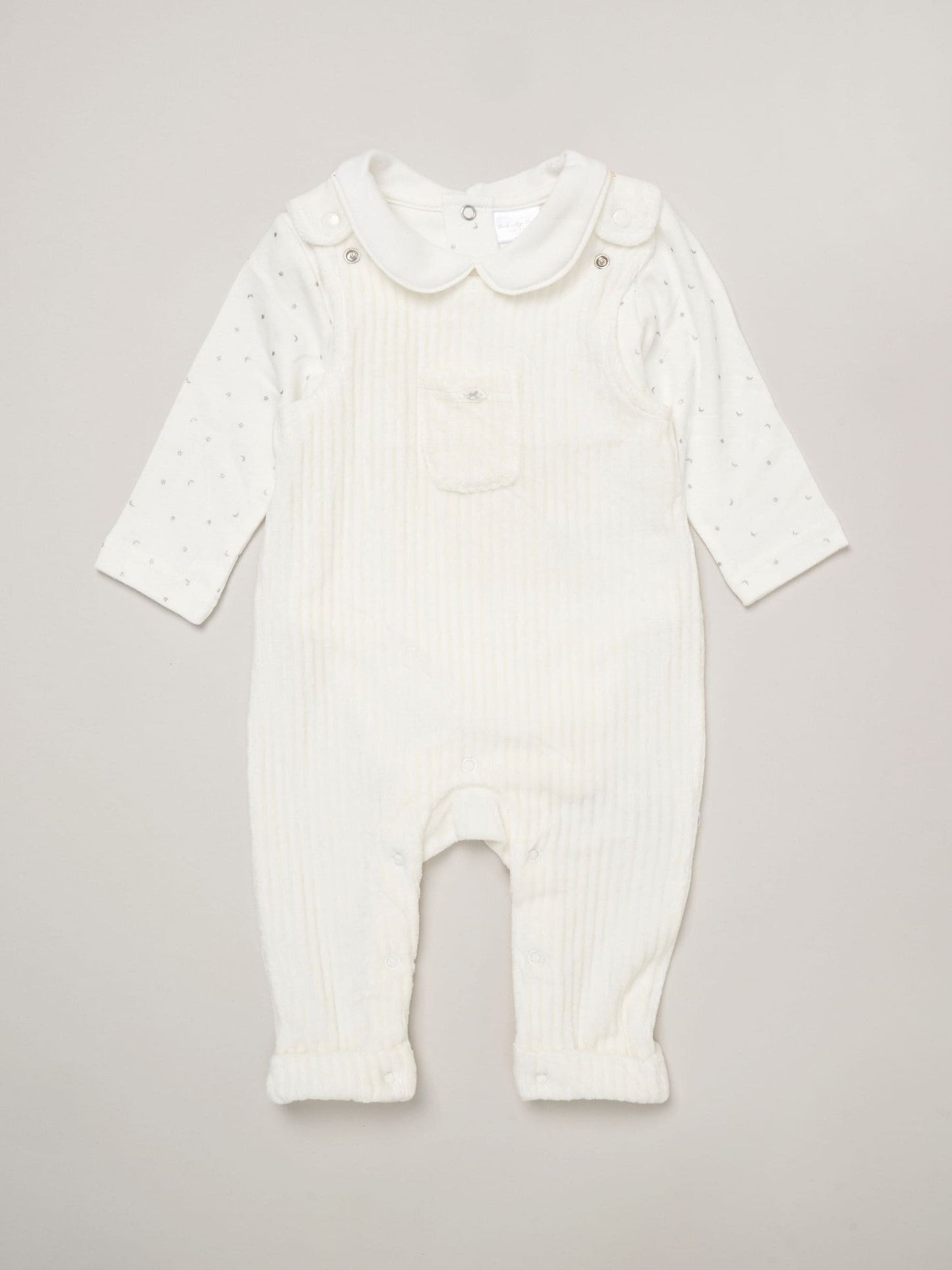 Rock-A-Bye Baby Boutique White Baby Velour Dungarees And Bodysuit Set image 2