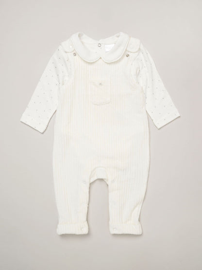Rock-A-Bye Baby Boutique White Baby Velour Dungarees And Bodysuit Set image 2