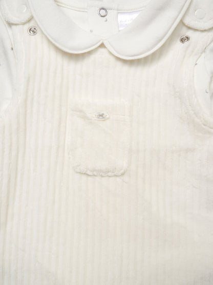 Rock-A-Bye Baby Boutique White Baby Velour Dungarees And Bodysuit Set image 3