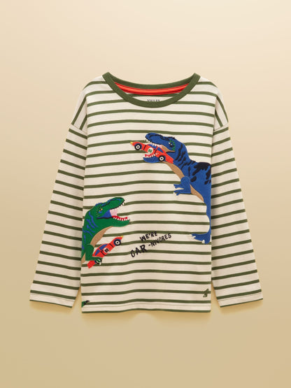 Dsiney Kidz - Joules Boys' Finlay Green Dino Long Sleeve Applique Graphic T-Shirt image 1