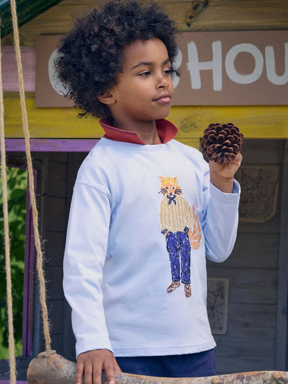 Dsiney Kidz - Joules Boys' Finlay Blue Jonty Long Sleeve Applique Graphic T-Shirt image 1