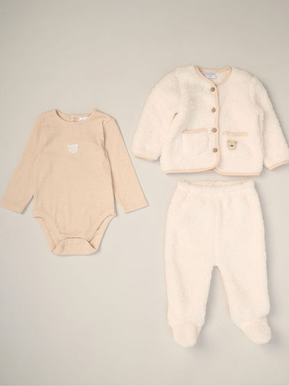 Rock-A-Bye Baby Boutique White 3-Piece Teddy Jacket, Bodysuit And Footed Trousers Set image 1