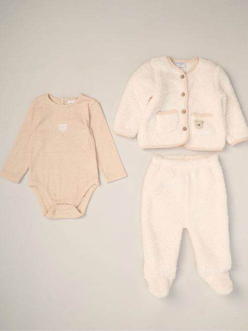 Rock-A-Bye Baby Boutique White 3-Piece Teddy Jacket, Bodysuit And Footed Trousers Set image 1