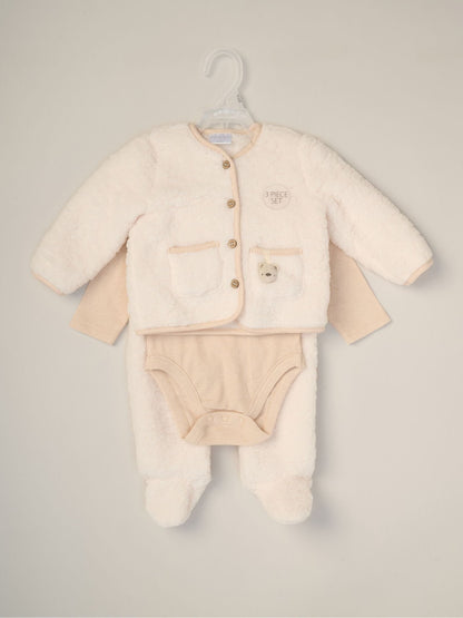 Rock-A-Bye Baby Boutique White 3-Piece Teddy Jacket, Bodysuit And Footed Trousers Set image 2