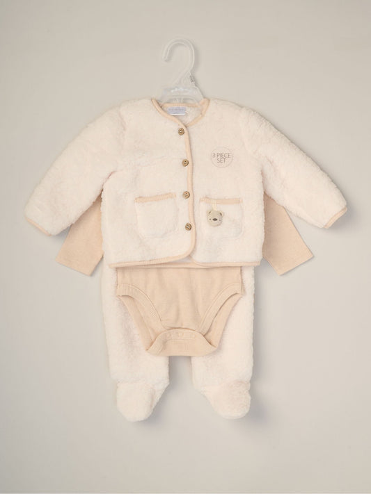 Rock-A-Bye Baby Boutique White 3-Piece Teddy Jacket, Bodysuit And Footed Trousers Set image 2