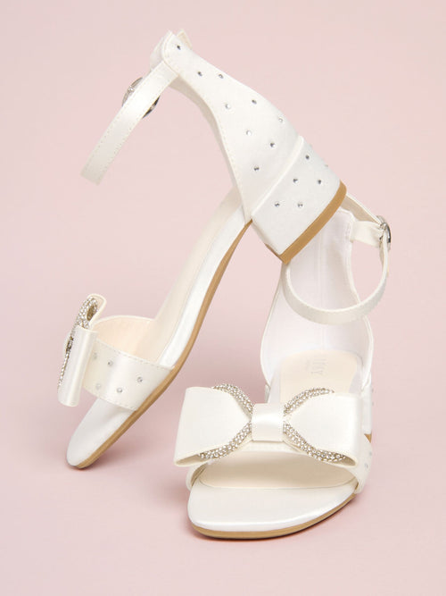Dsiney Kidz - Lipsy White Wide Fit (G) Embellished Bow Occasion Flower Girl Block Heeled Sandals image 1