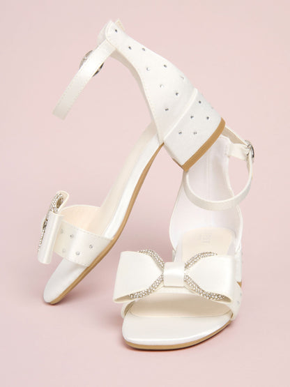 Lipsy White Wide Fit (G) Embellished Bow Occasion Flower Girl Block Heeled Sandals image 1