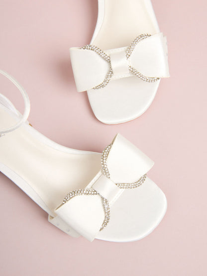 Lipsy White Wide Fit (G) Embellished Bow Occasion Flower Girl Block Heeled Sandals image 3