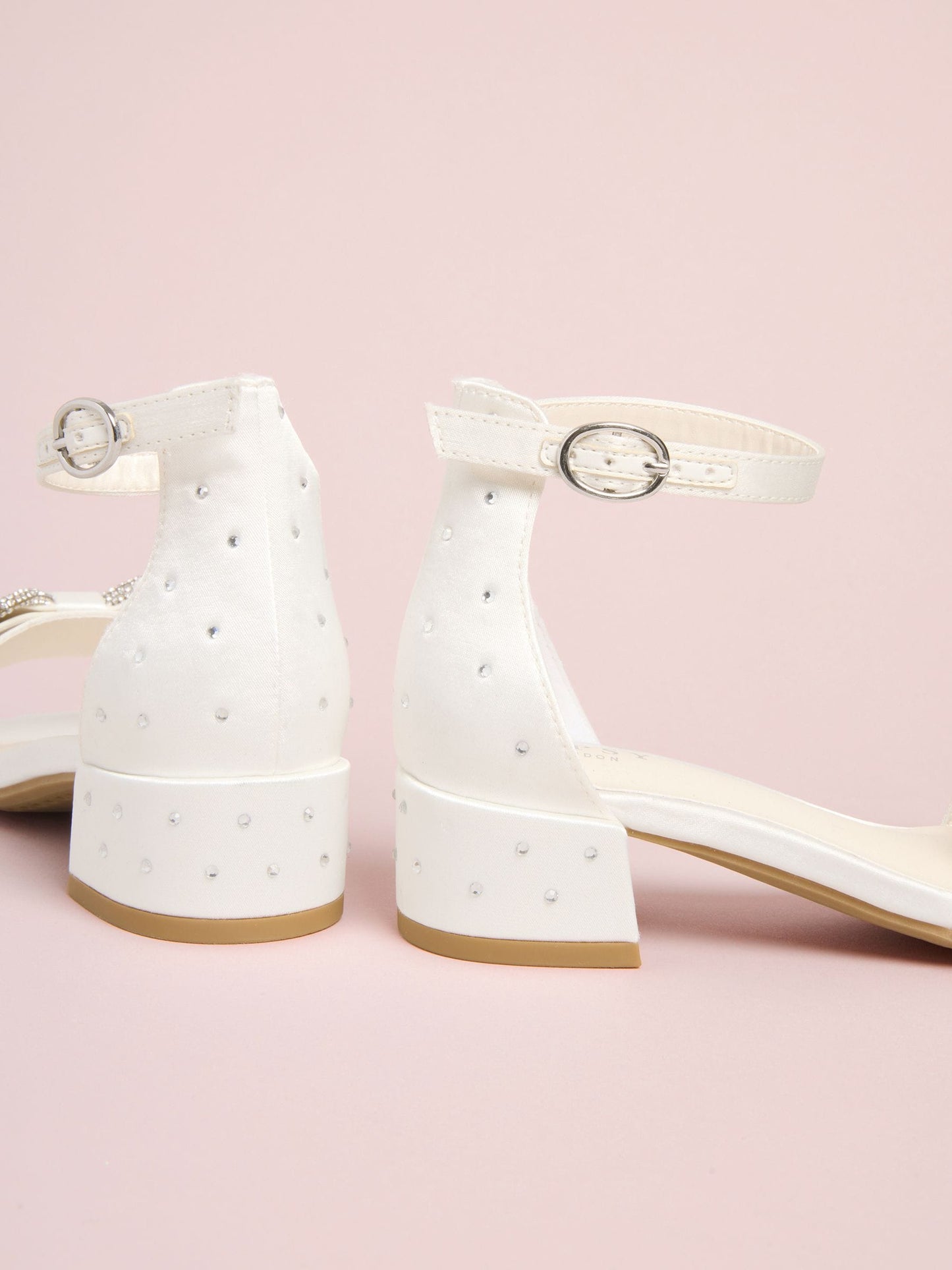 Lipsy White Wide Fit (G) Embellished Bow Occasion Flower Girl Block Heeled Sandals image 4