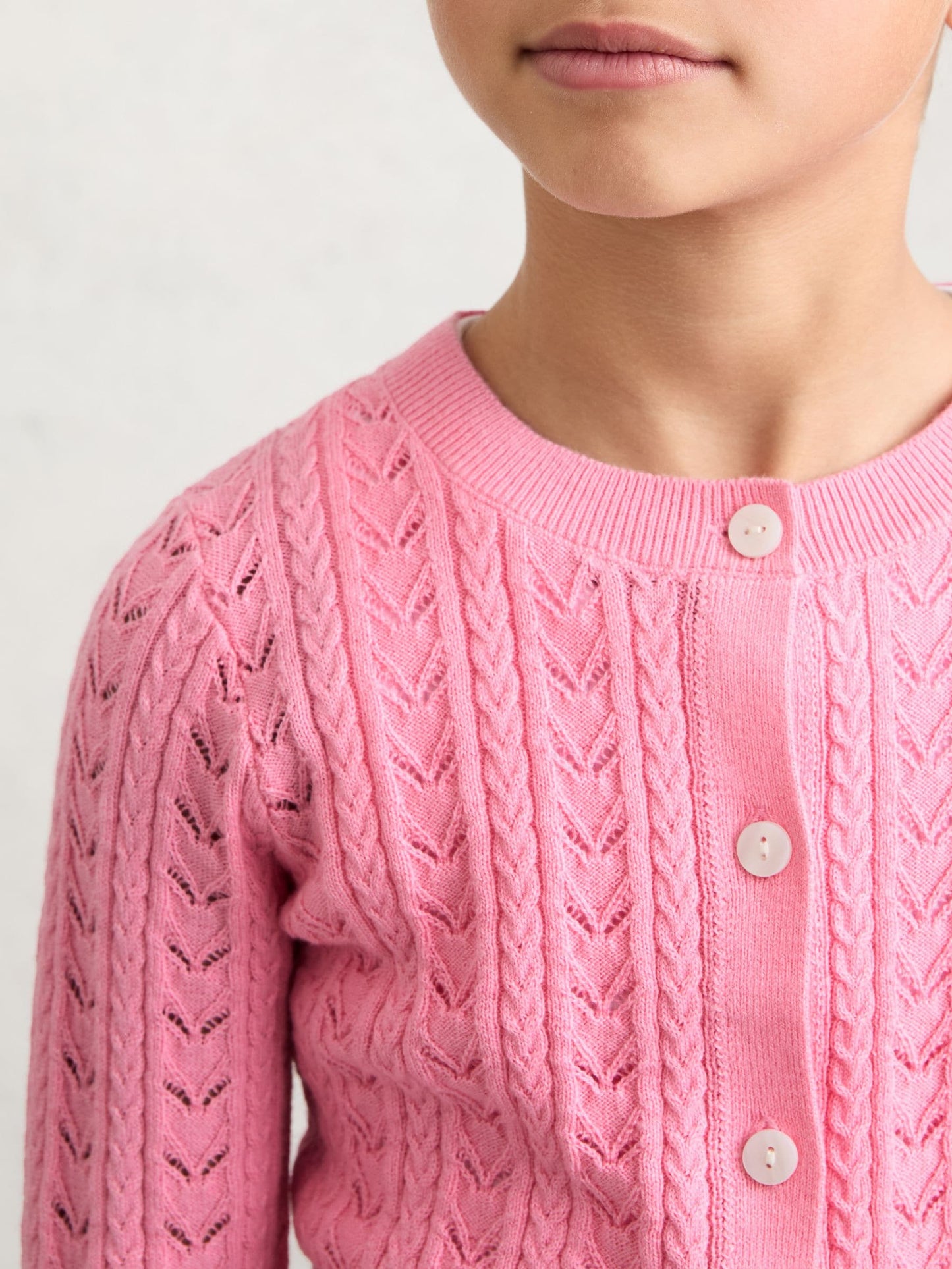 Dsiney Kidz - Reiss Bright Pink Flo 9-13 yrs Wool-Cotton Pointelle Cardigan image 1