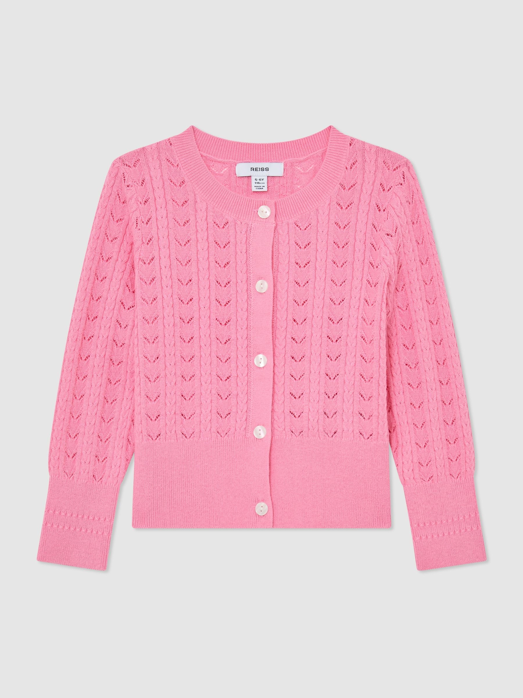 Dsiney Kidz - Reiss Bright Pink Flo 9-13 yrs Wool-Cotton Pointelle Cardigan image 2