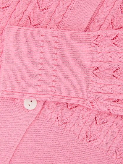 Dsiney Kidz - Reiss Bright Pink Flo 9-13 yrs Wool-Cotton Pointelle Cardigan image 4