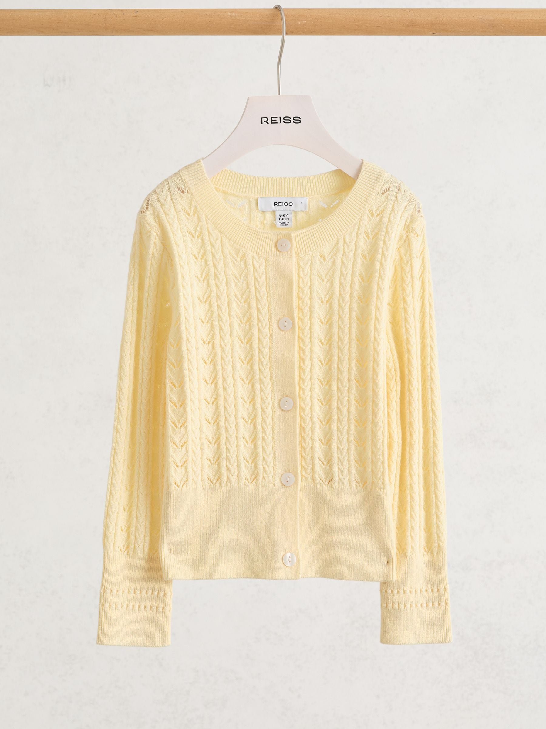 Reiss Lemon Flo 9-13 yrs Wool-Cotton Pointelle Cardigan image 2