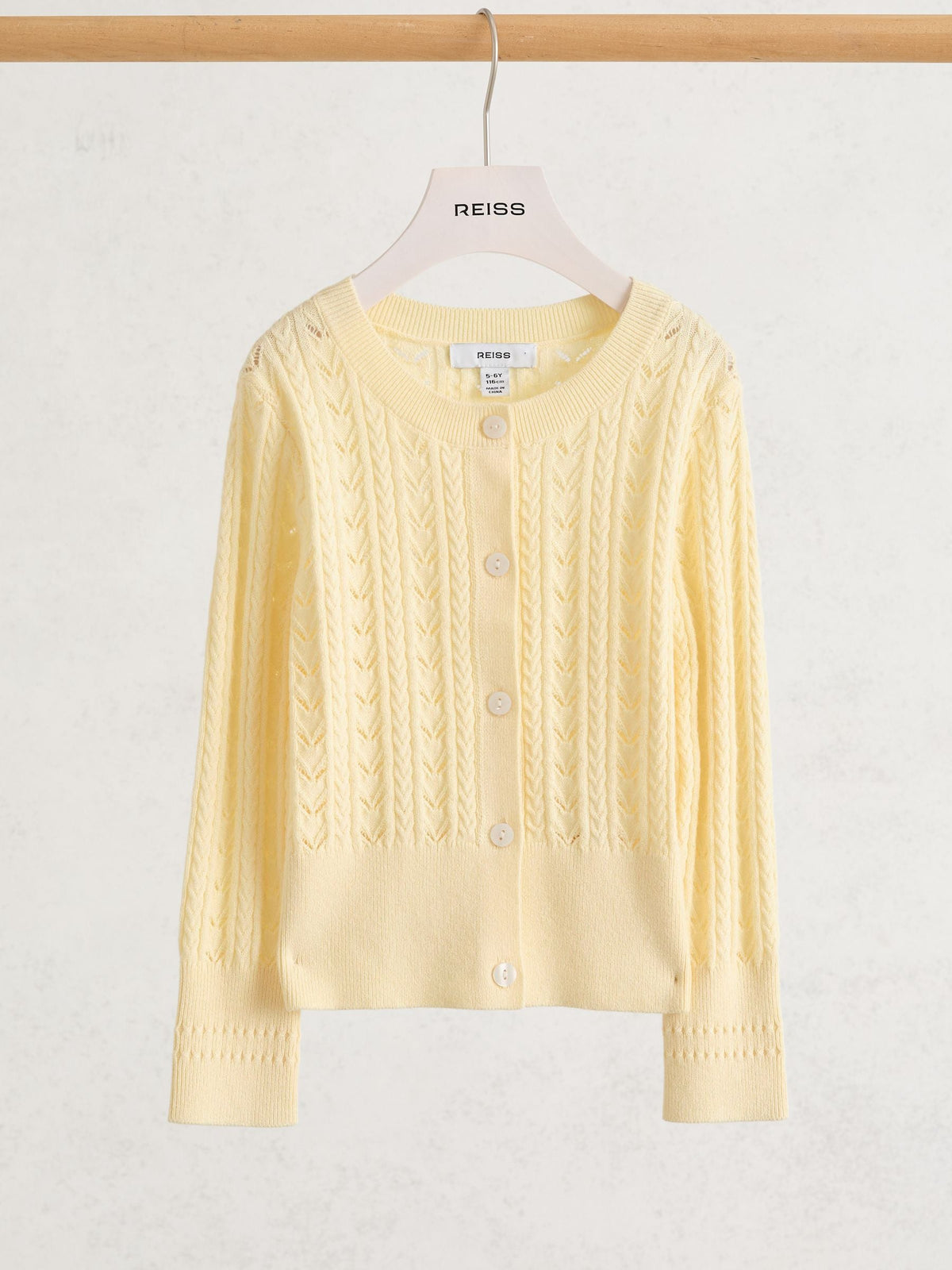 Reiss Lemon Flo 9-13 yrs Wool-Cotton Pointelle Cardigan image 2