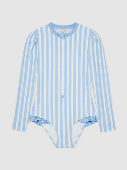 Reiss Blue/Ivory Mimi 9-13 yrs Stripe Long-Sleeve Swimsuit image 2