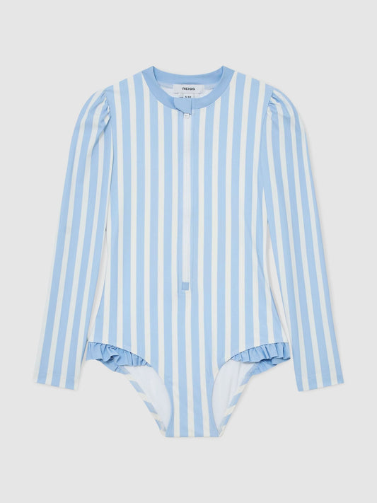 Reiss Blue/Ivory Mimi 9-13 yrs Stripe Long-Sleeve Swimsuit image 2