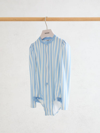 Reiss Blue/Ivory Mimi 3-9 yrs Stripe Long-Sleeve Swimsuit image 2