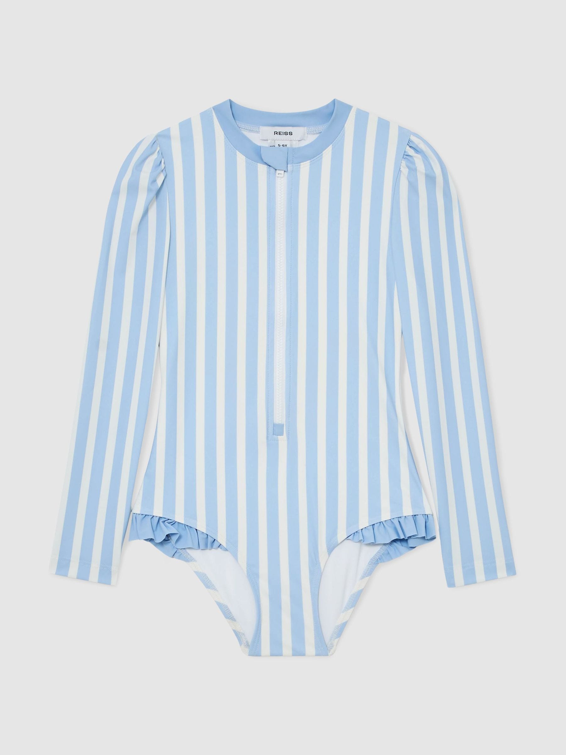 Reiss Blue/Ivory Mimi 3-9 yrs Stripe Long-Sleeve Swimsuit image 1