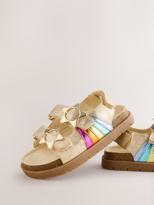 Little Bird by Jools Oliver Gold Metallic Rainbow Double Buckle Footbed Sandals image 2