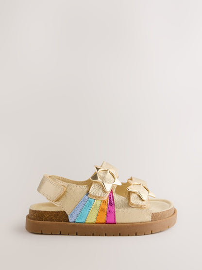 Little Bird by Jools Oliver Gold Metallic Rainbow Double Buckle Footbed Sandals image 1