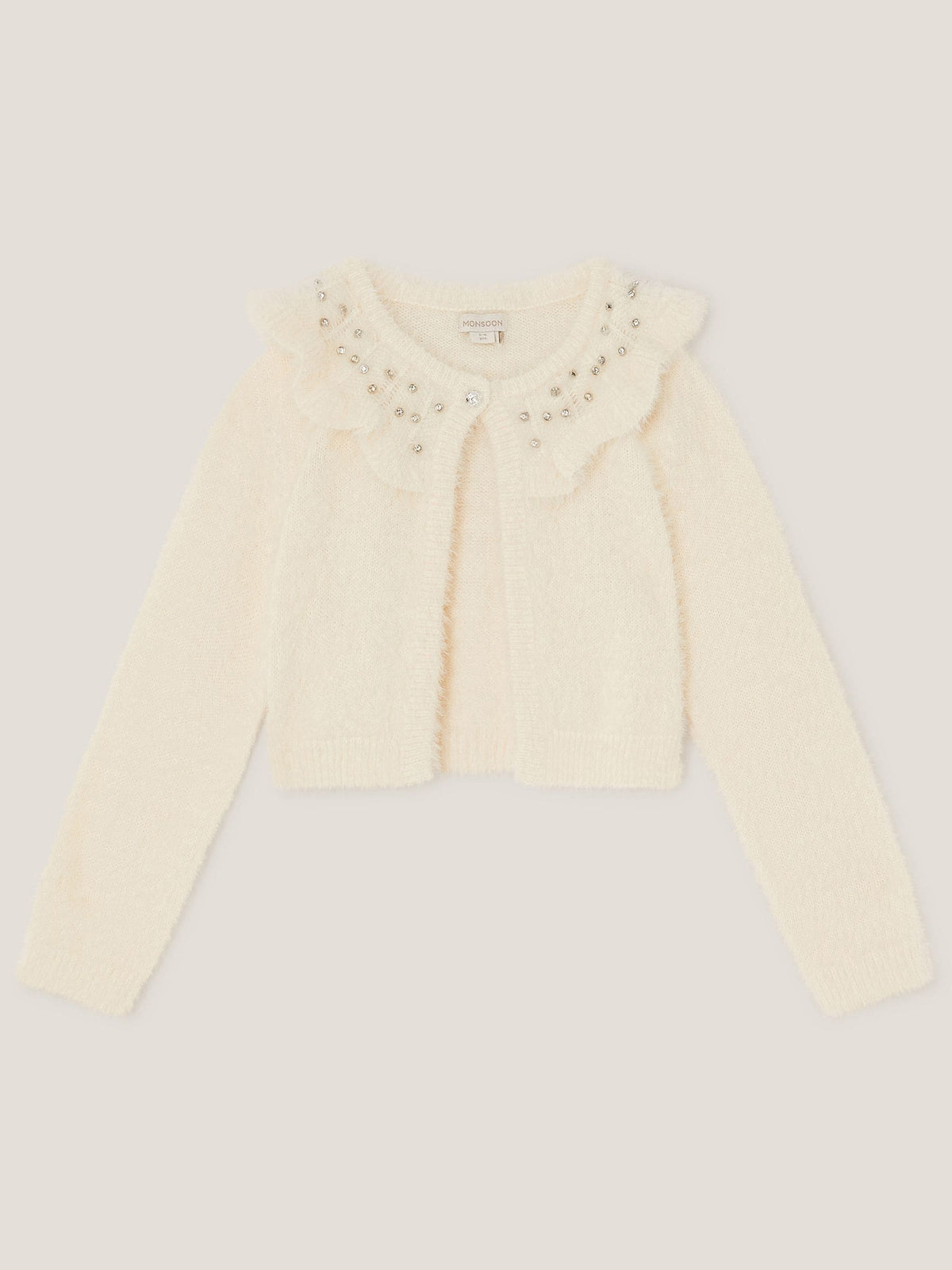 Monsoon Cream Embellished Collar Fuzzy Cardigan - image 1