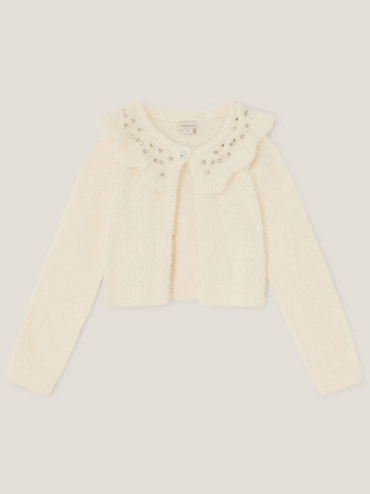 Monsoon Cream Embellished Collar Fuzzy Cardigan - image 1