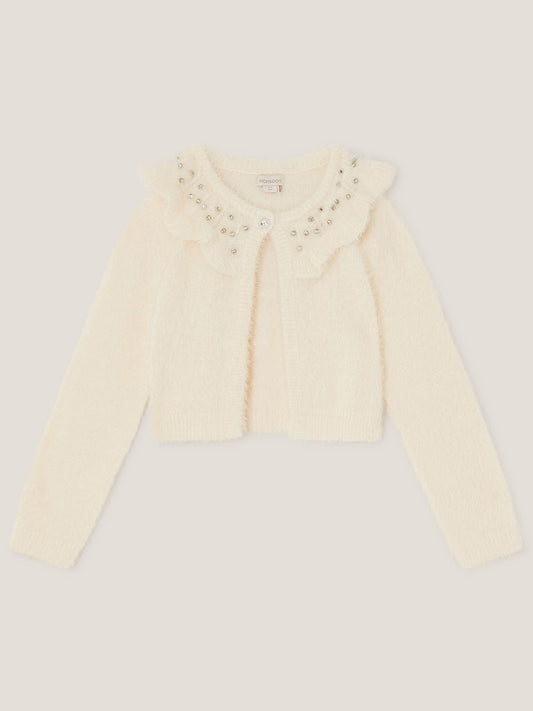 Monsoon Cream Embellished Collar Fuzzy Cardigan - image 1
