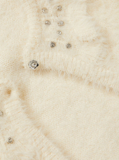 Monsoon Cream Embellished Collar Fuzzy Cardigan - image 3
