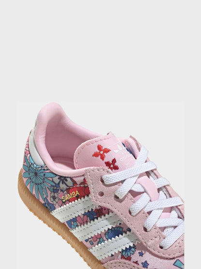 adidas Originals Pink Floral x Liberty London Samba OG Comfort Closure Elastic Lace Infant Trainers image 9