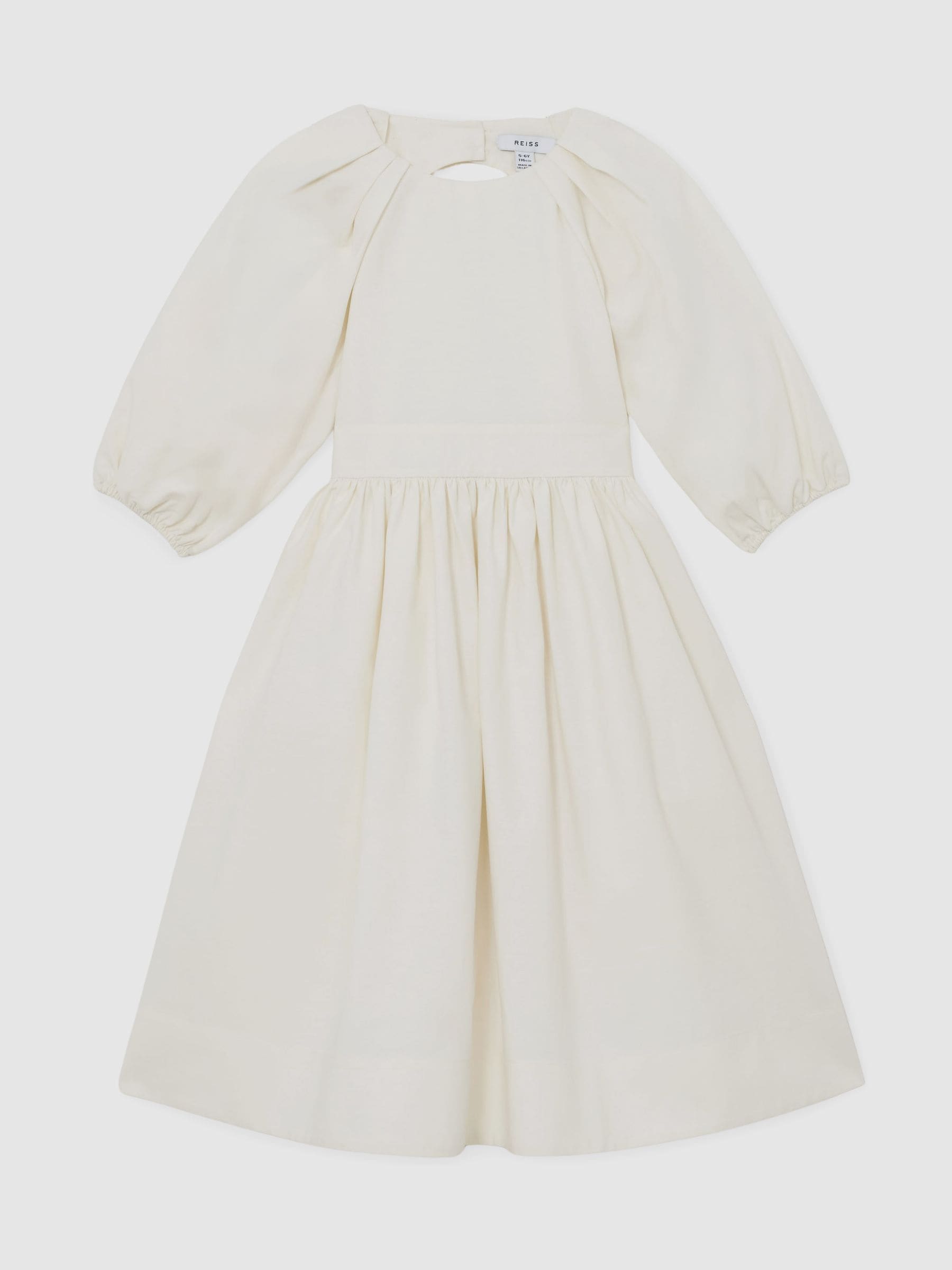 Reiss White Mae 3-9 yrs Puff-Sleeve Tie-Back Midi Dress image 2