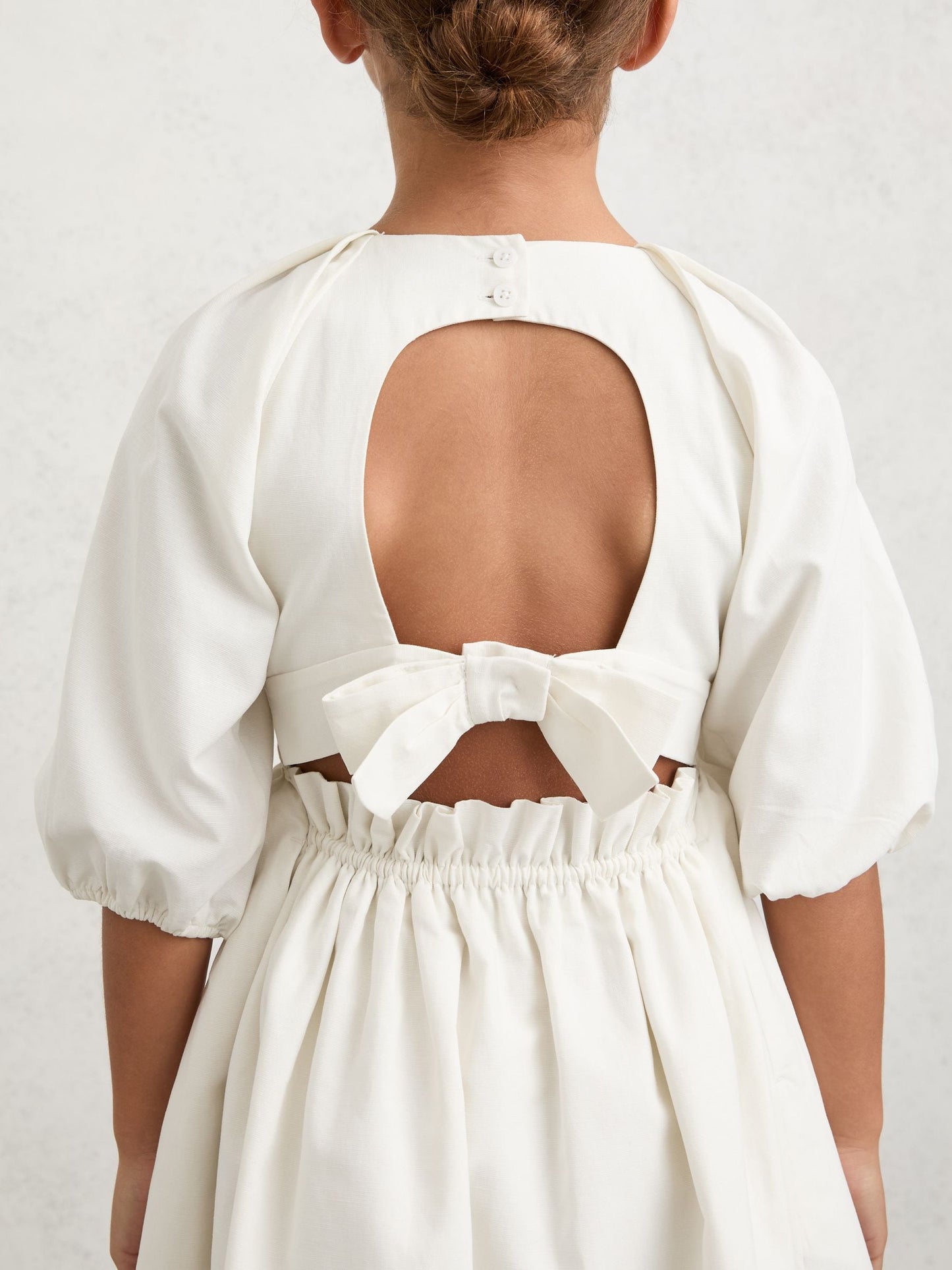 Reiss White Mae 3-9 yrs Puff-Sleeve Tie-Back Midi Dress image 5