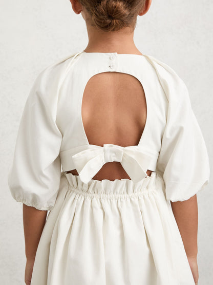 Reiss White Mae 3-9 yrs Puff-Sleeve Tie-Back Midi Dress image 5