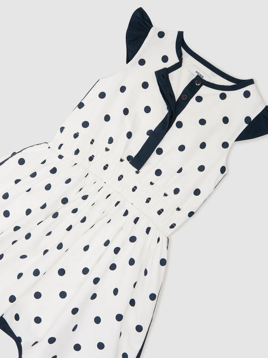 Reiss Navy/White Clarence 13-14 yrs Cotton Polka-Dot Waisted Dress image 1